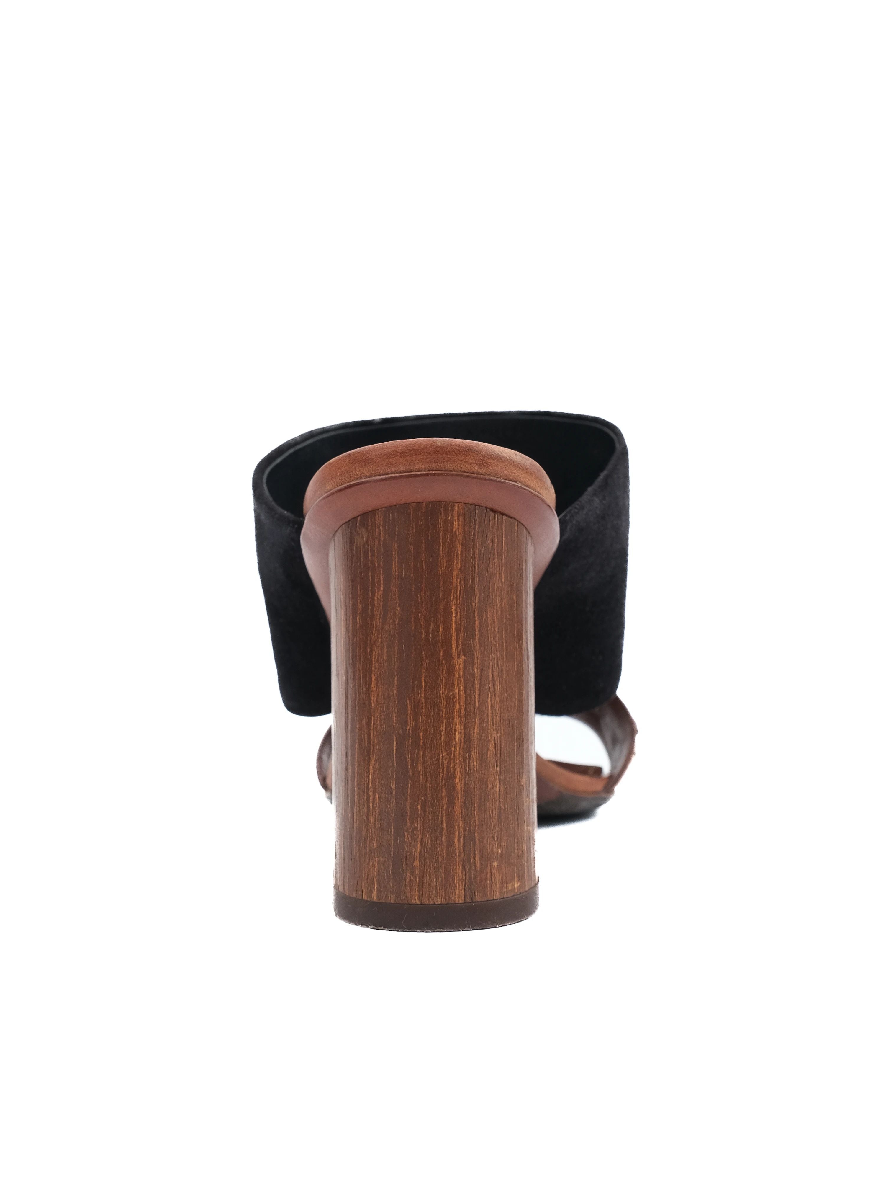 Excellent Louis Vuitton Black Suede Block-Heeled Sandals Size 36.5