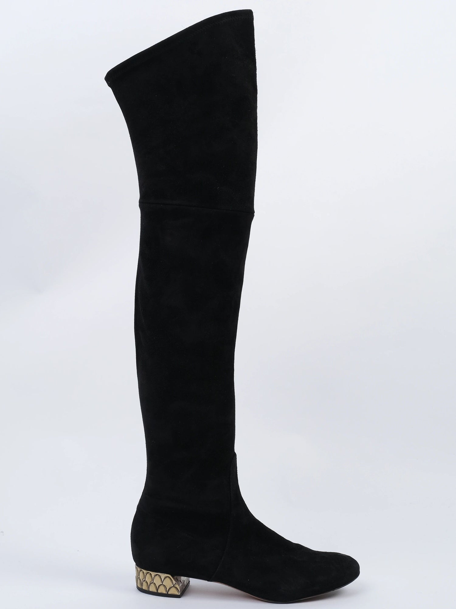 Good Casadei Black Genuine Suede Over-the-Knee Boots Size 38.5
