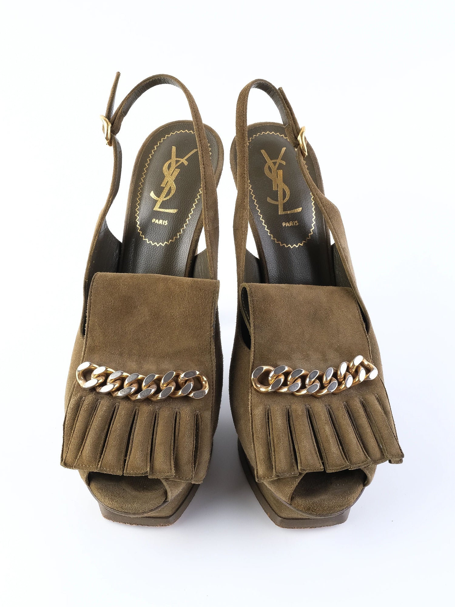 Excellent Yves Saint Laurent Green Leather Slingback Heels Size 39