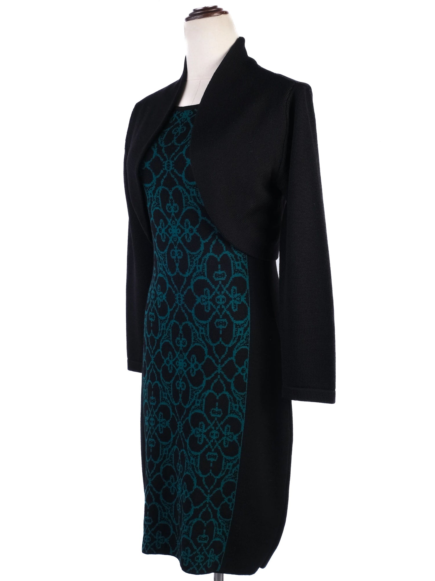 Excellent Luisa Spagnoli Wool Dress Black Green Size S Floral Pattern