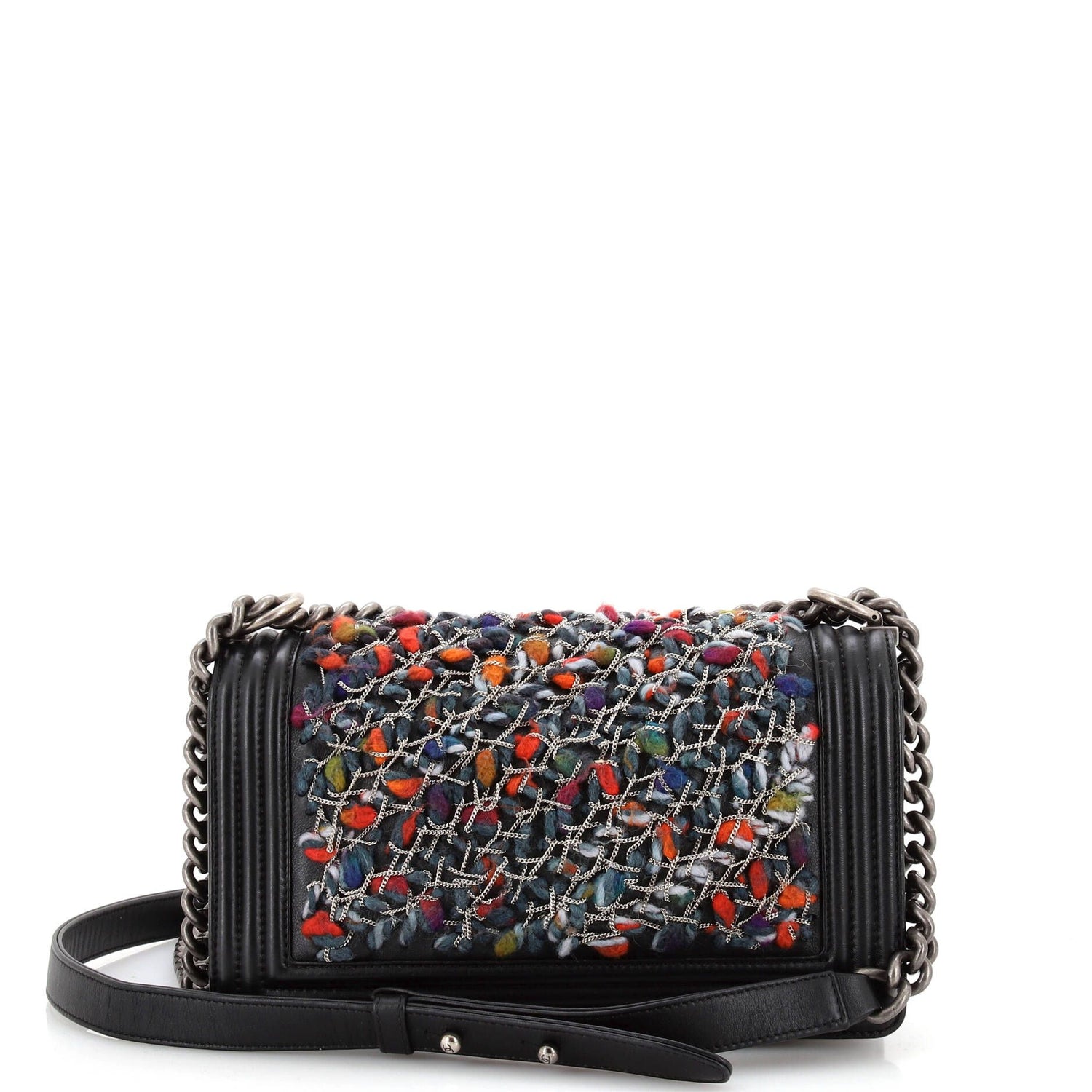 Chanel Boy Flap Bag Braided Tweed Old Medium