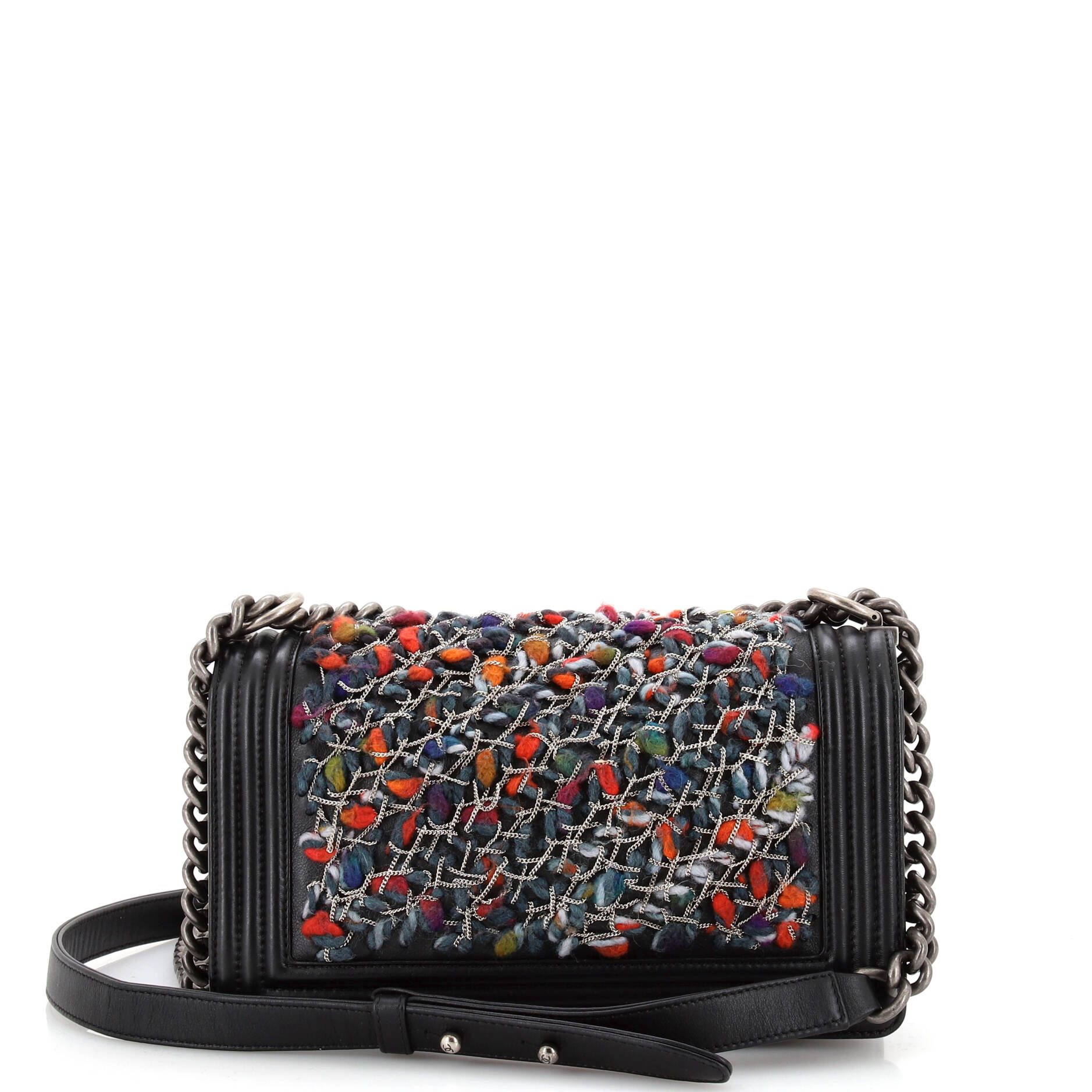 Chanel Boy Flap Bag Braided Tweed Old Medium