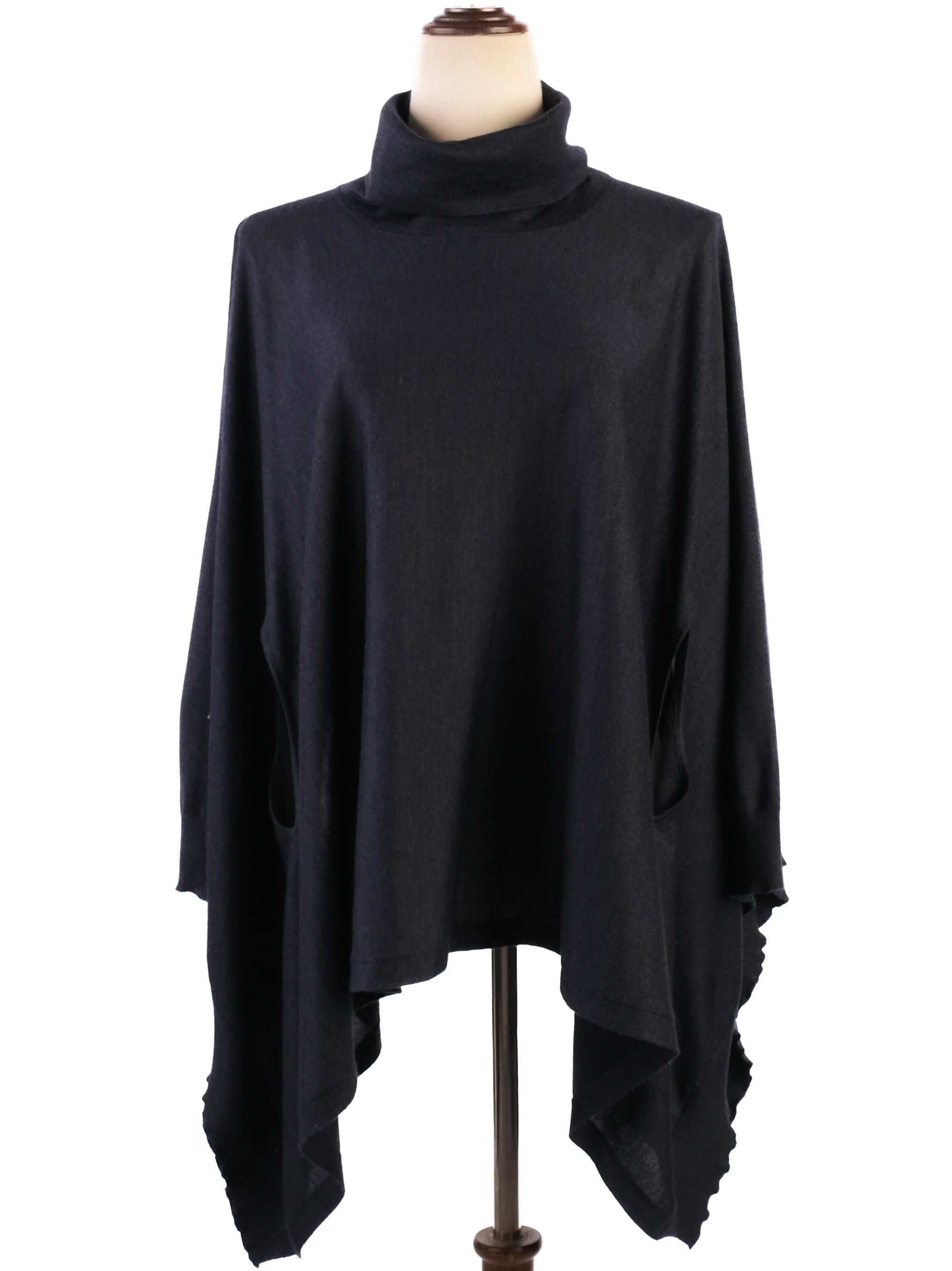 Excellent Brunello Cucinelli Blue Silk Poncho Turtleneck Size S