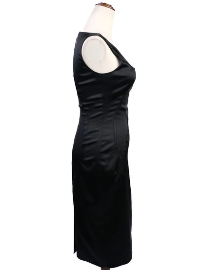 Excellent Dolce Gabbana Black Sleeveless Fitted Dress Nylon
