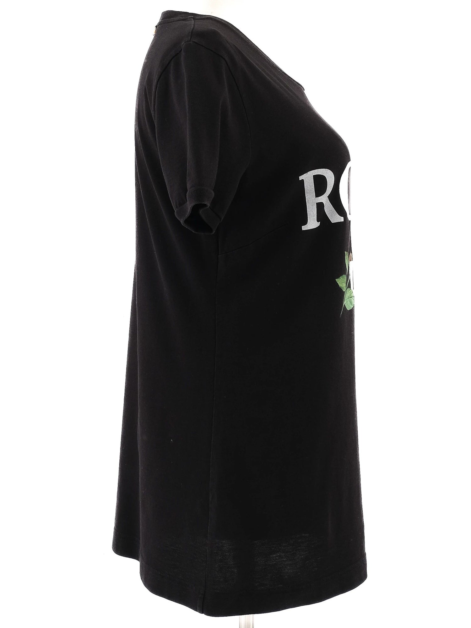 Excellent Dolce Gabbana Black Cotton T-Shirt Size M with Rose Graphics