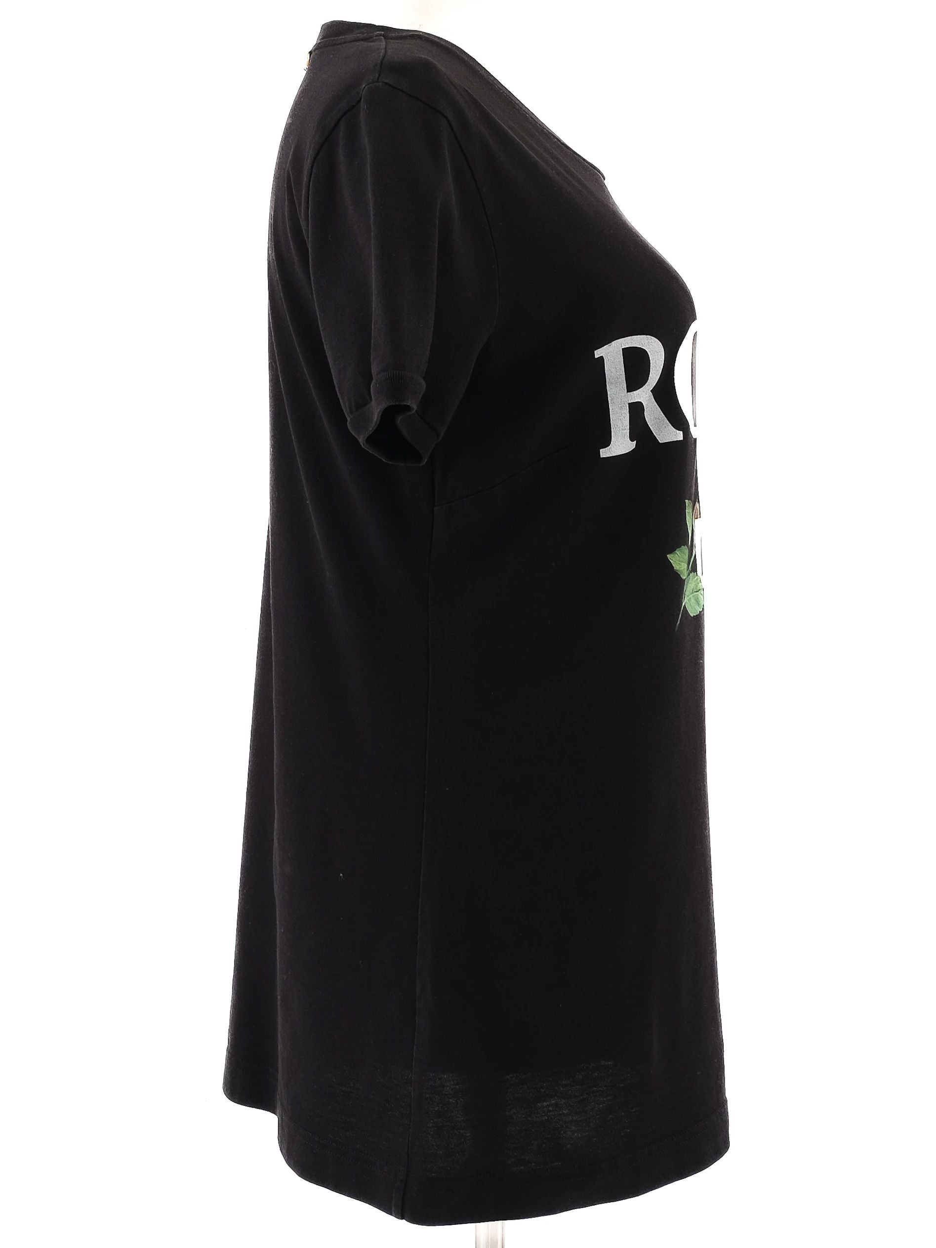 Excellent Dolce Gabbana Black Cotton T-Shirt Size M with Rose Graphics