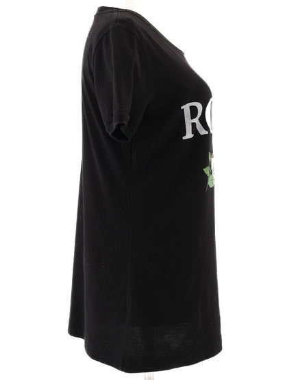 Excellent Dolce Gabbana Black Cotton T-Shirt Size M with Rose Graphics