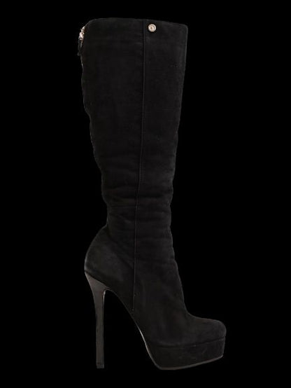Good Antonio Biacci Black Genuine Suede Knee-High Stiletto Boots Size 36
