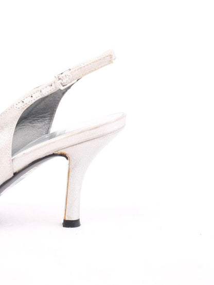 Excellent Stuart Weitzman Gray Leather Slingback Heels Size 36