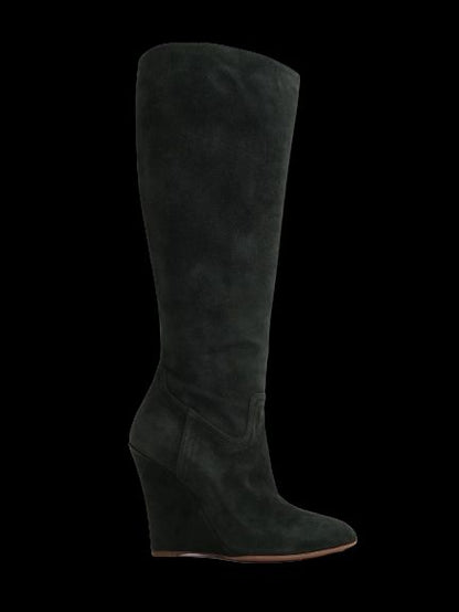 Excellent Ralph Lauren Green Artificial Suede Knee-High Wedge Boots 38.5