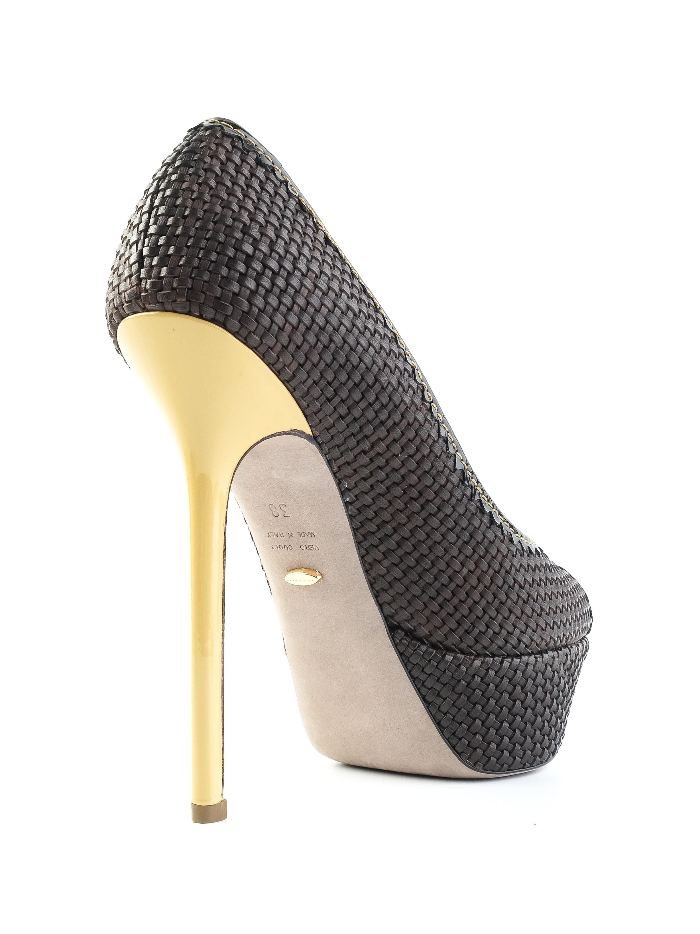 NEW Sergio Rossi Black Leather High-Heeled Shoes Size 38