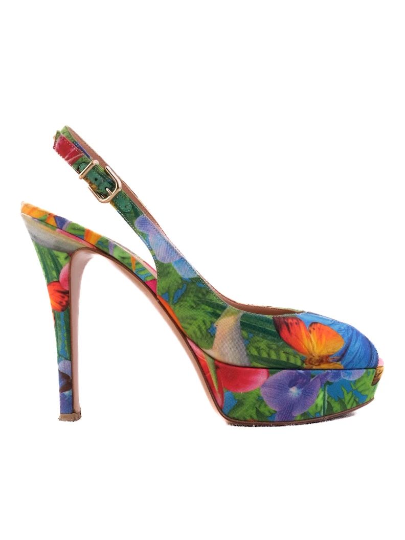 Excellent Gianvito Rossi Floral High-Heeled Slingback Size 39