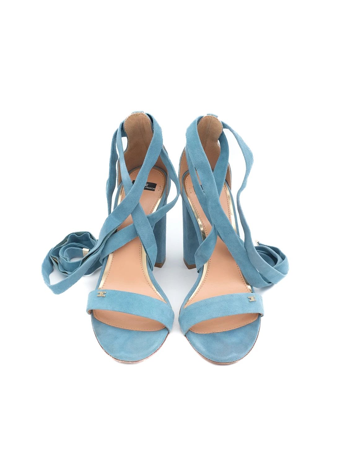 Elisabetta Franchi High-Heeled Sandals Light Blue Suede Size 36