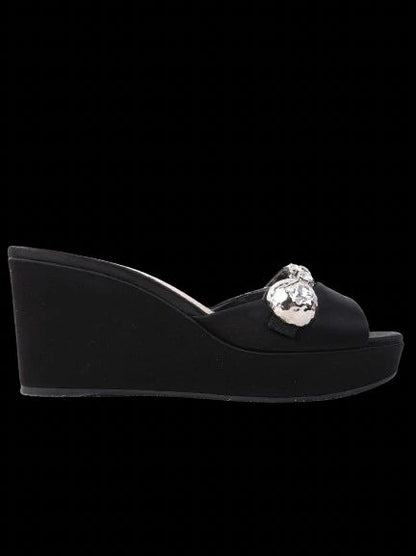 Perfect Miu Miu Black Fabric Wedge Sandals Peep-Toe Size 37