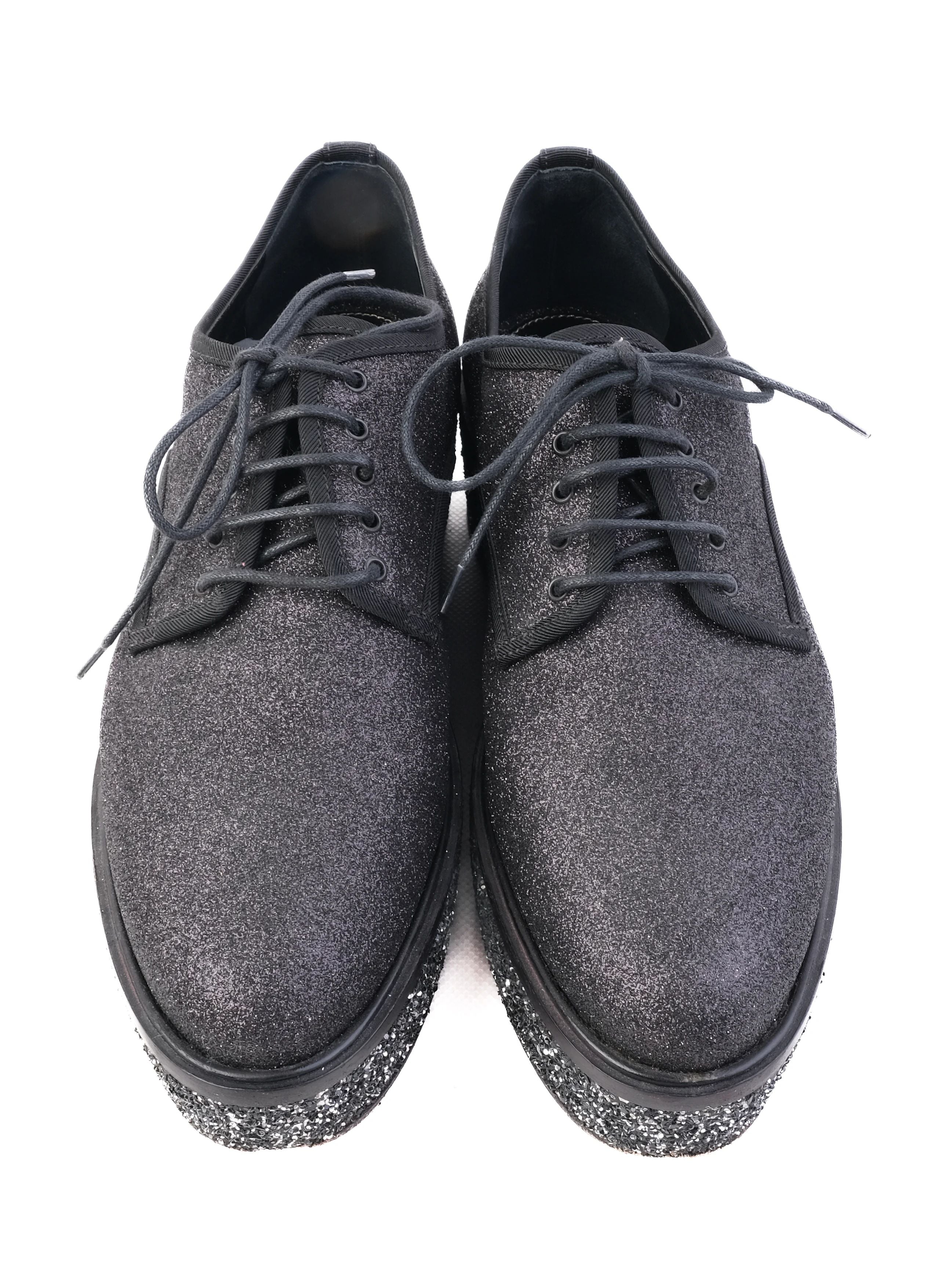 Excellent Sergio Rossi Black Fabric Shoes Size 38 with Glittery Platform