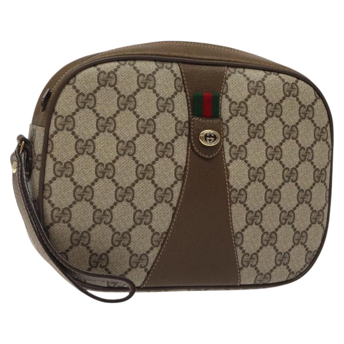 Gucci Gg Supreme Web Sherry Line Clutch Bag Pvc Beige Gold 89 01 034 Auth
