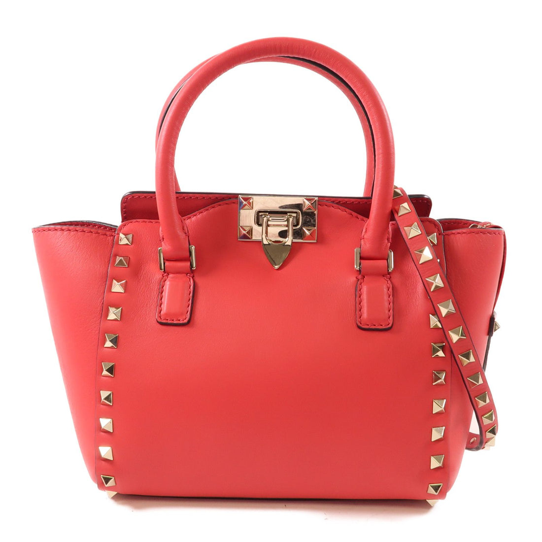Valentino Cowhide Leather 2Way Shoulder Bag Golden Hand-handed Shoulder And Back Bag 2way Shoulder Bag Red Calfski
