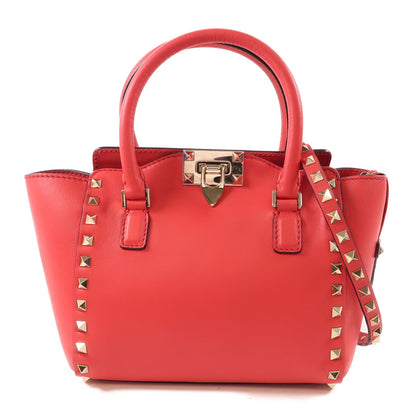Valentino Cowhide Leather 2Way Shoulder Bag Golden Hand-handed Shoulder And Back Bag 2way Shoulder Bag Red Calfski