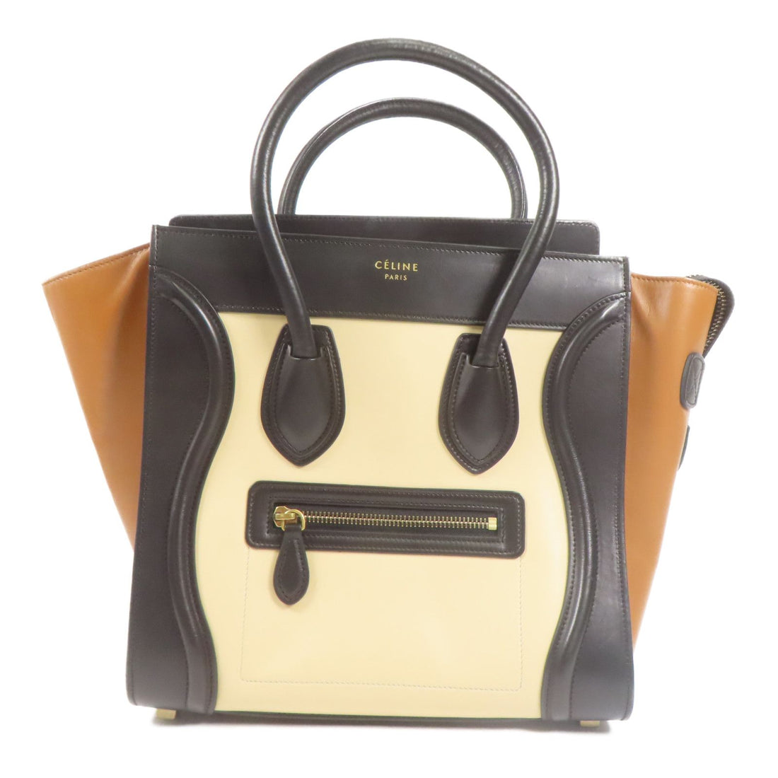 Celine Cowhide Leather Micro Luggage Kinsaku Handmade Bag Black Beige Black/brown/beige Calfskin (cowhide)
