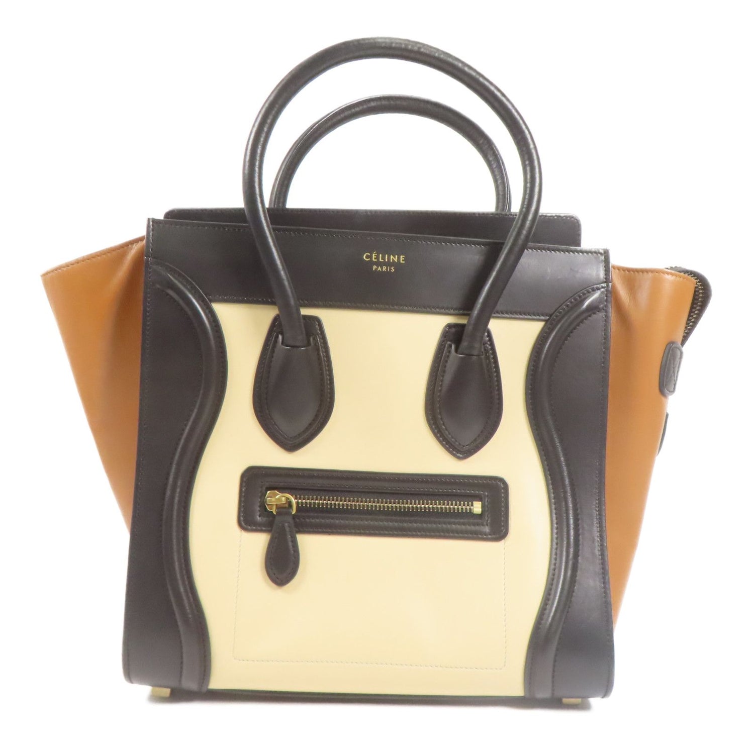 Celine Cowhide Leather Micro Luggage Kinsaku Handmade Bag Black Beige Black/brown/beige Calfskin (cowhide)