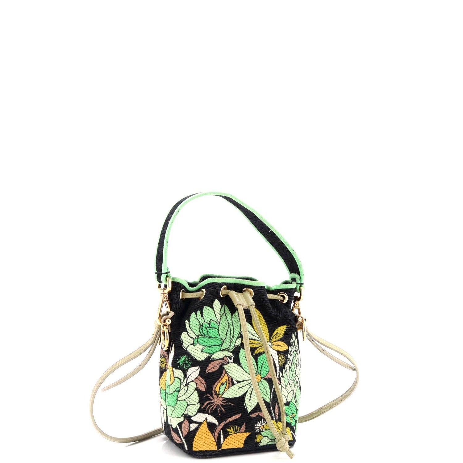 Fendi Mon Tresor Bucket Bag Embroidered Canvas Mini