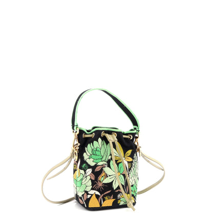 Fendi Mon Tresor Bucket Bag Embroidered Canvas Mini