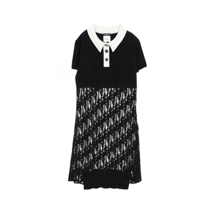 Chanel Black White Coco Mark Button Dress Cotton Rayon P 43423k 04436