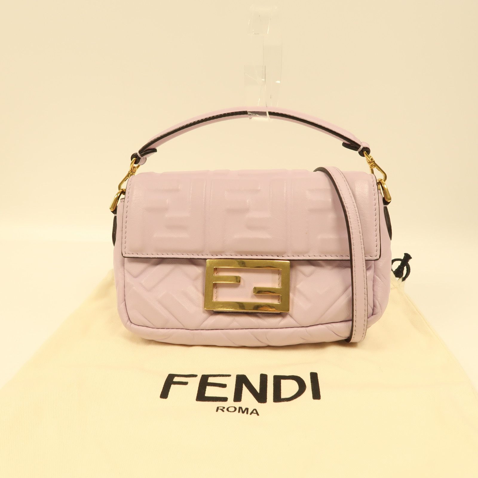 Fendi Sheepskin Leather Baguette Mini Golden Hand-turned Shoulder And Back Bag Purple 2way Shoulder Bag Purple Black La