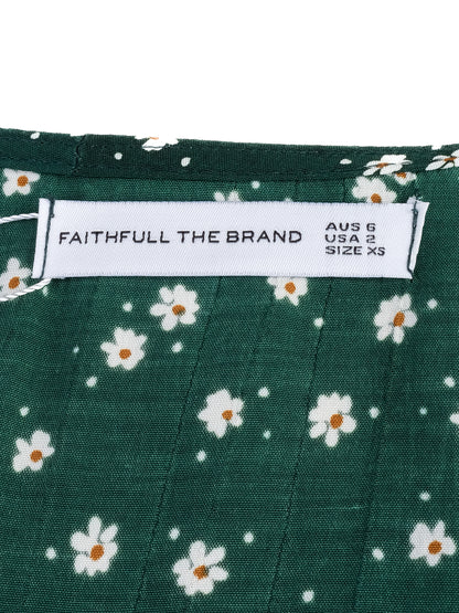 Excellent Faithfull The Brand Green Floral Wrap Dress XS V-Neck