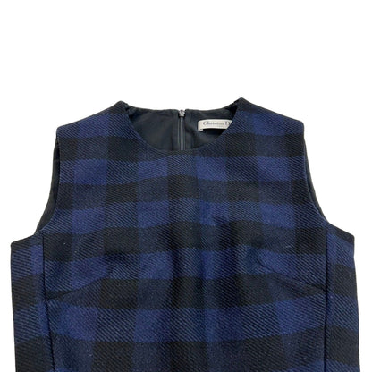 Dior Check One Peice Dress Wool Blue 34