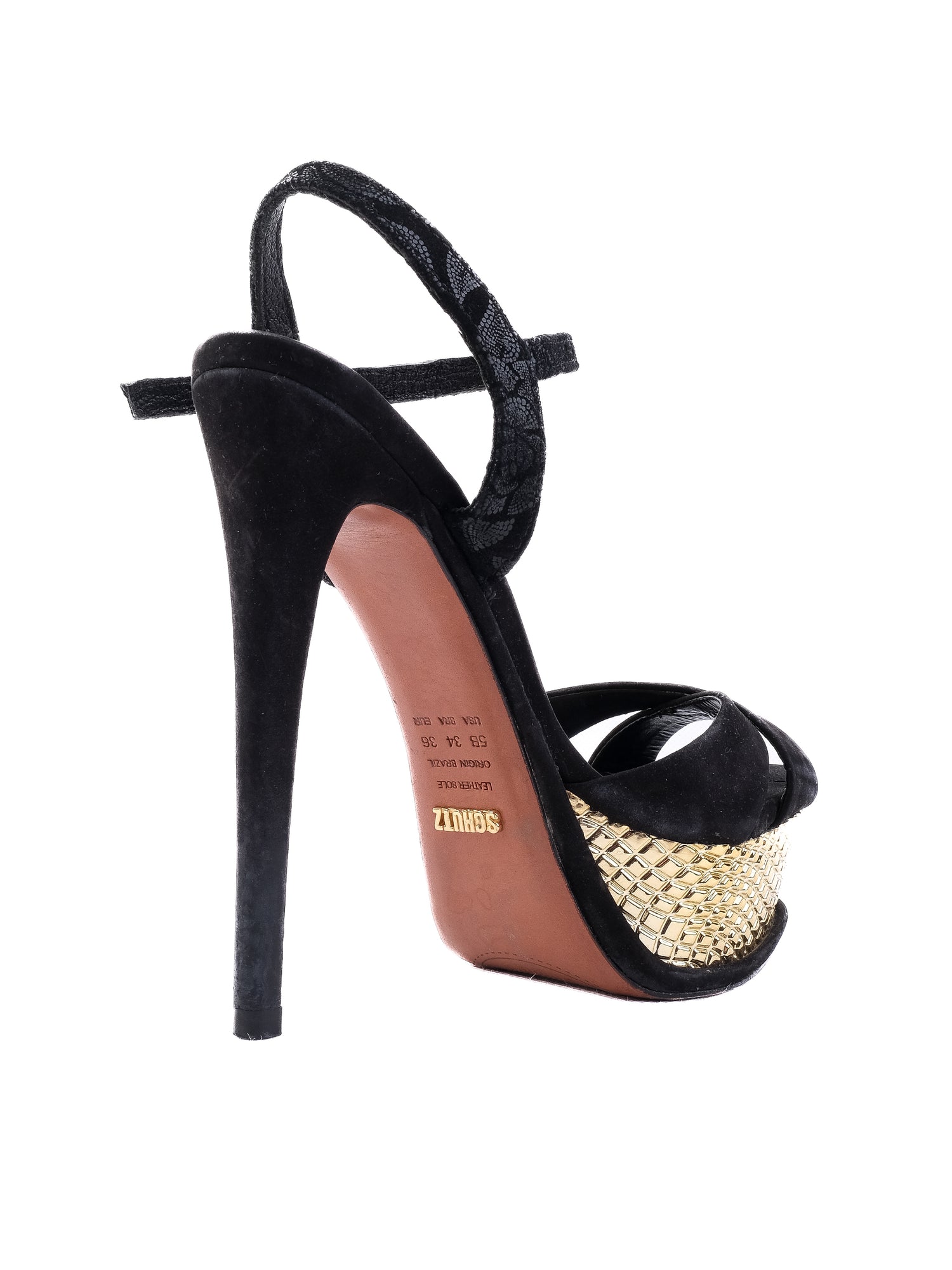 Excellent Schutz Black Leather High-Heeled Platform Shoes Size 36