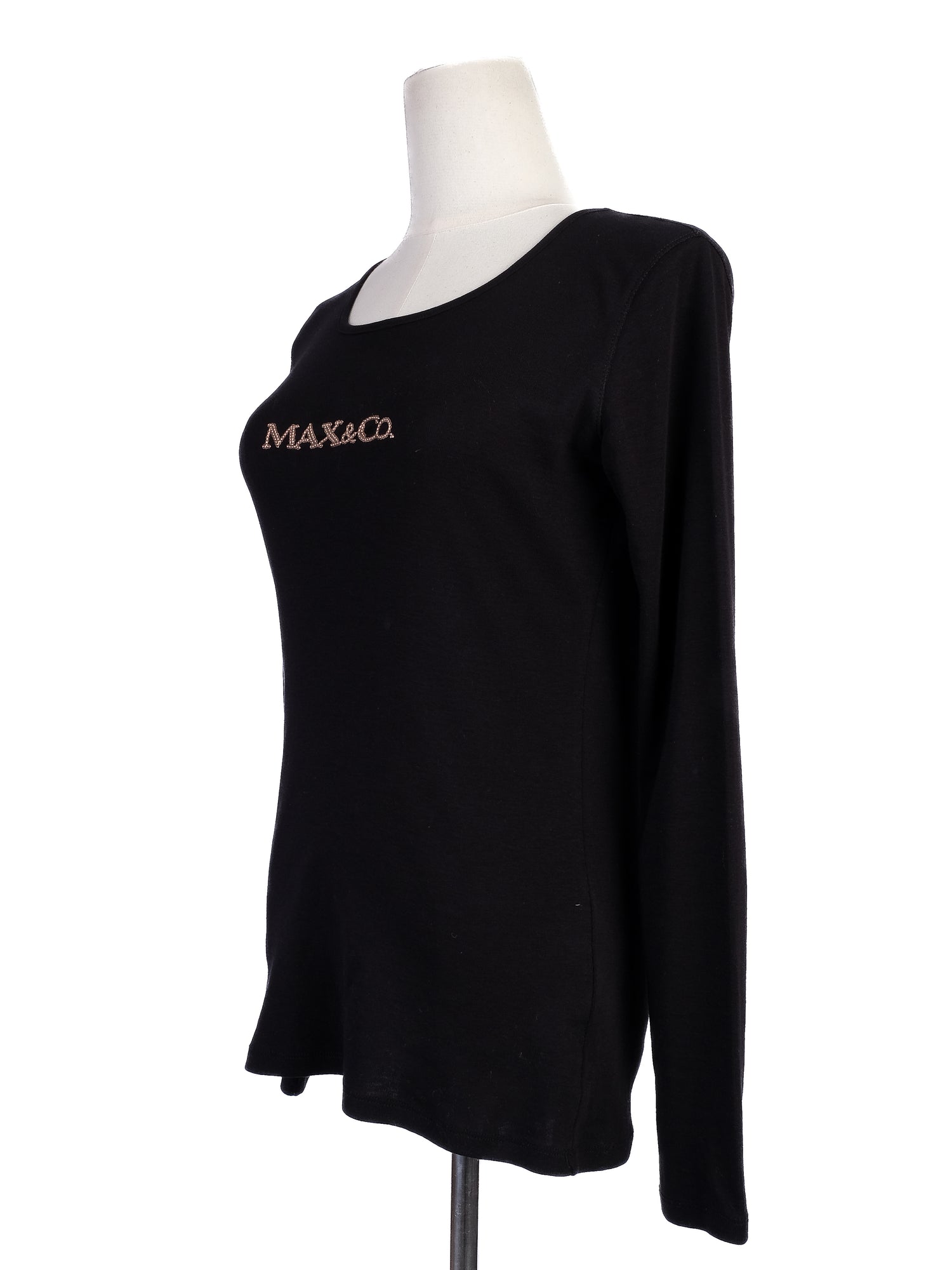 Excellent MaxCo Black Long-Sleeved Shirt Size S Cotton Natural