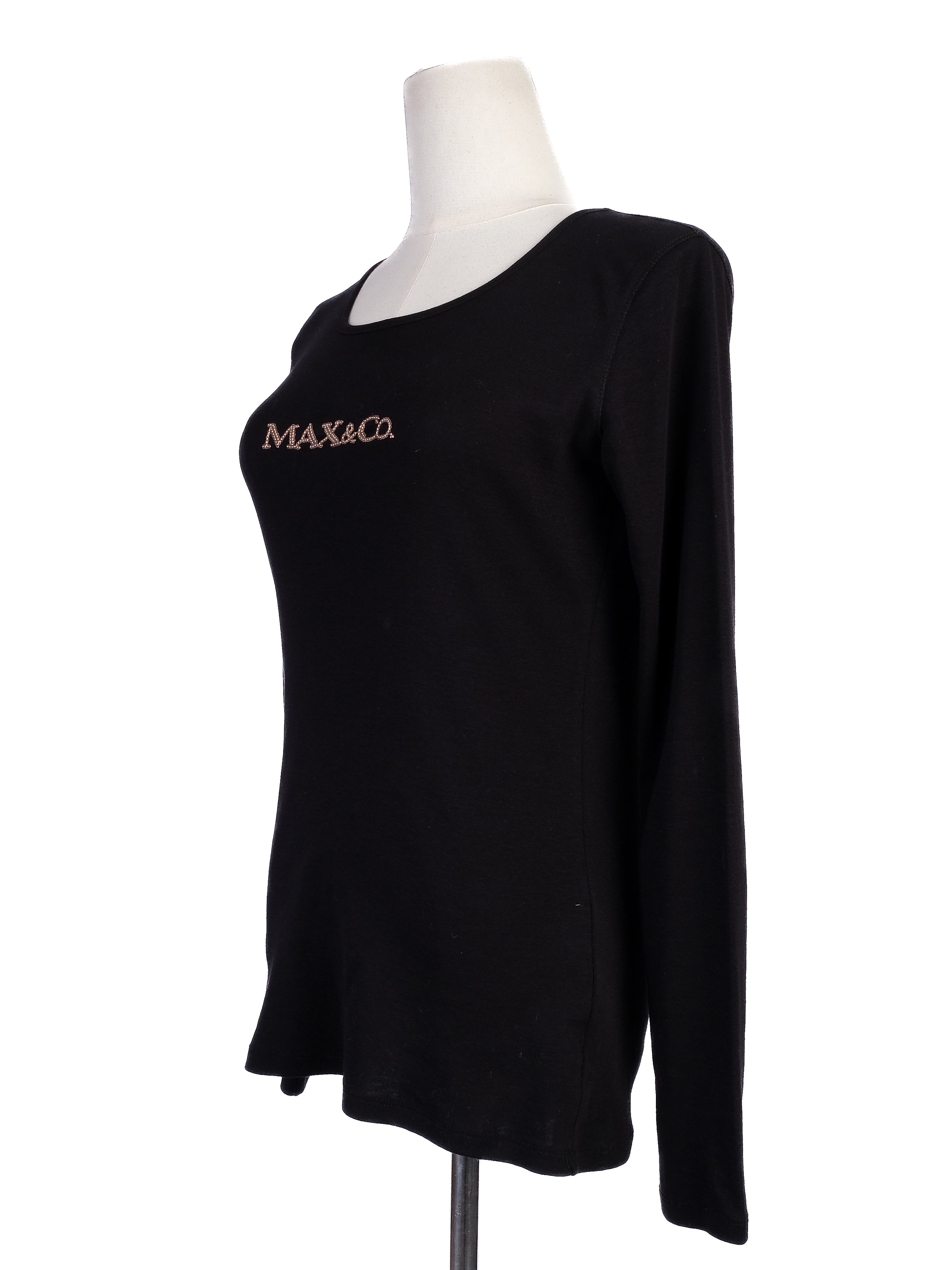 Excellent MaxCo Black Long-Sleeved Shirt Size S Cotton Natural