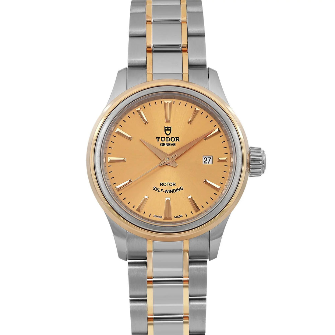 Tudor Style 28 18K Yellow Gold Steel Champagne Dial Ladies Watch 12103-0001