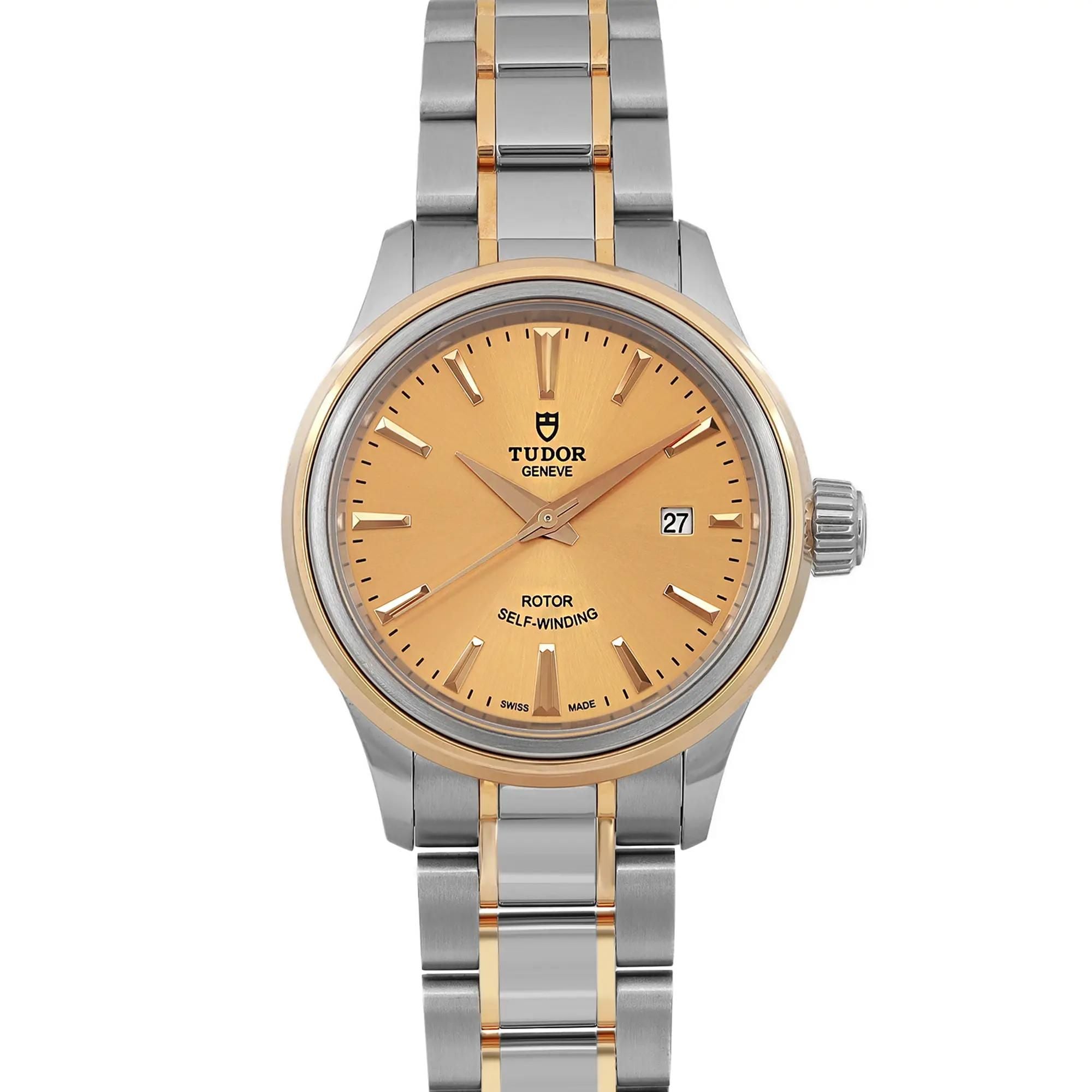 Tudor Style 28 18K Yellow Gold Steel Champagne Dial Ladies Watch 12103-0001