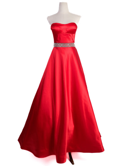 Excellent Sherri Hill Red Strapless Gown with Embellishments