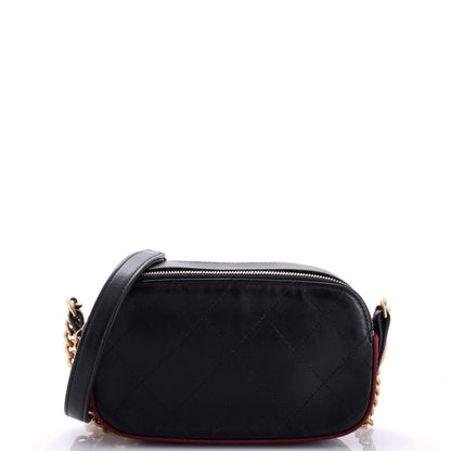 Chanel Button Up Camera Case Quilted Calfskin With Grosgrain Mini