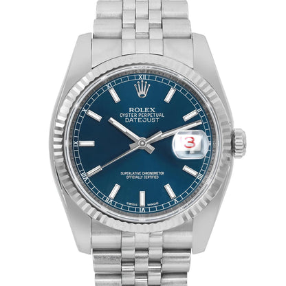Rolex Datejust 18K White Gold Steel Blue Dial Automatic Men&