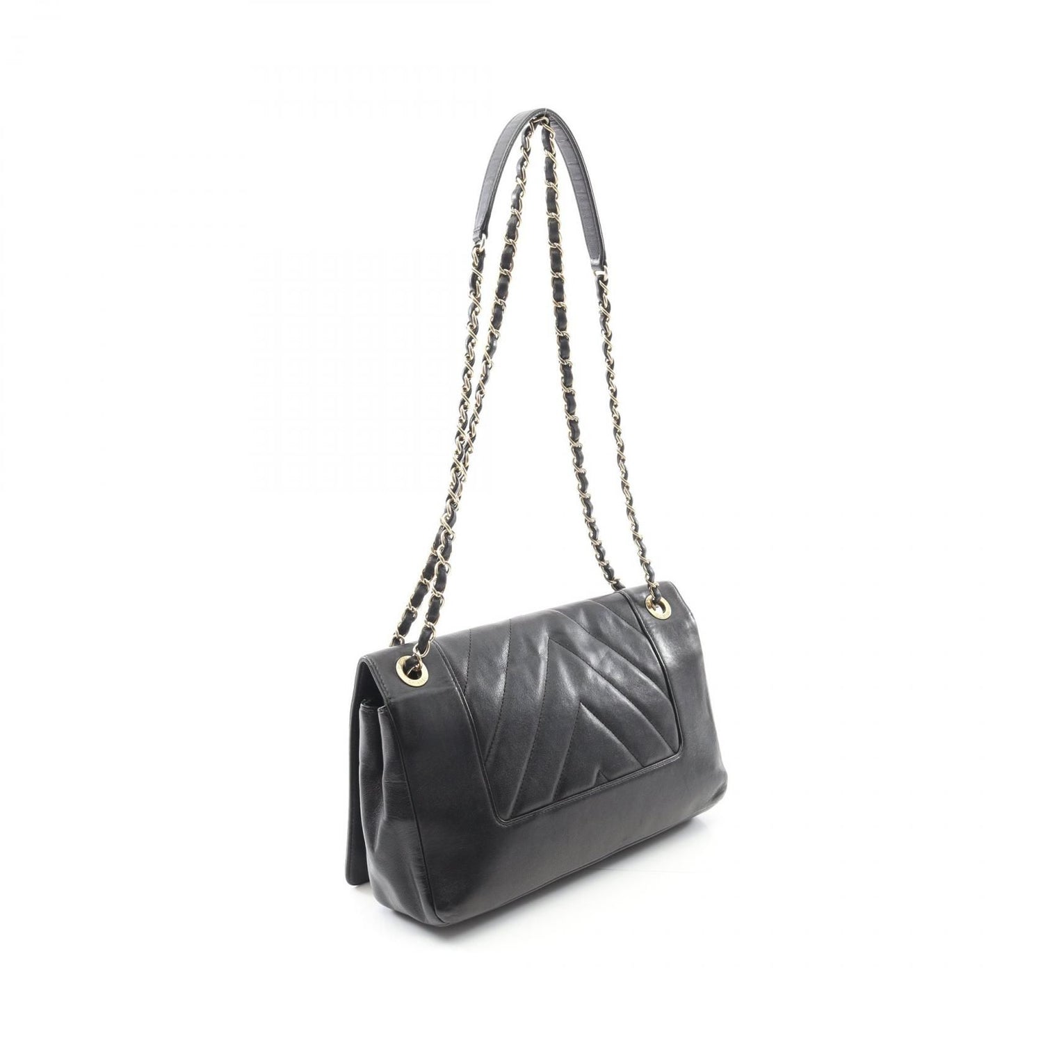 Chanel Black V Stitch Shoulder Bag Lambskin (sheep Leather)