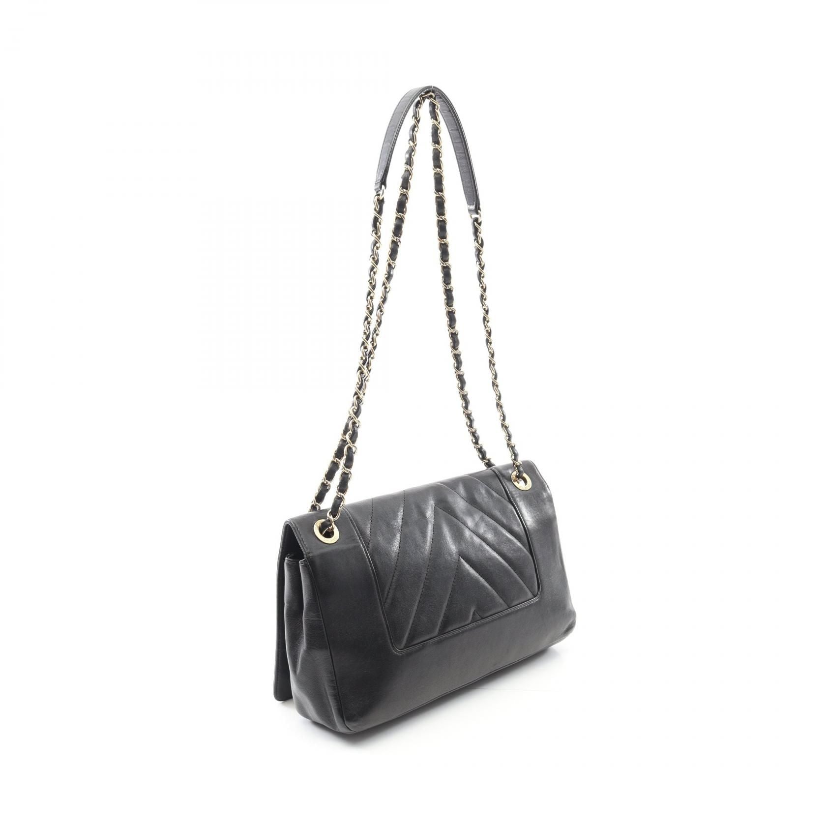 Chanel Black V Stitch Shoulder Bag Lambskin (sheep Leather)