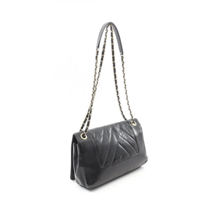 Chanel Black V Stitch Shoulder Bag Lambskin (sheep Leather)