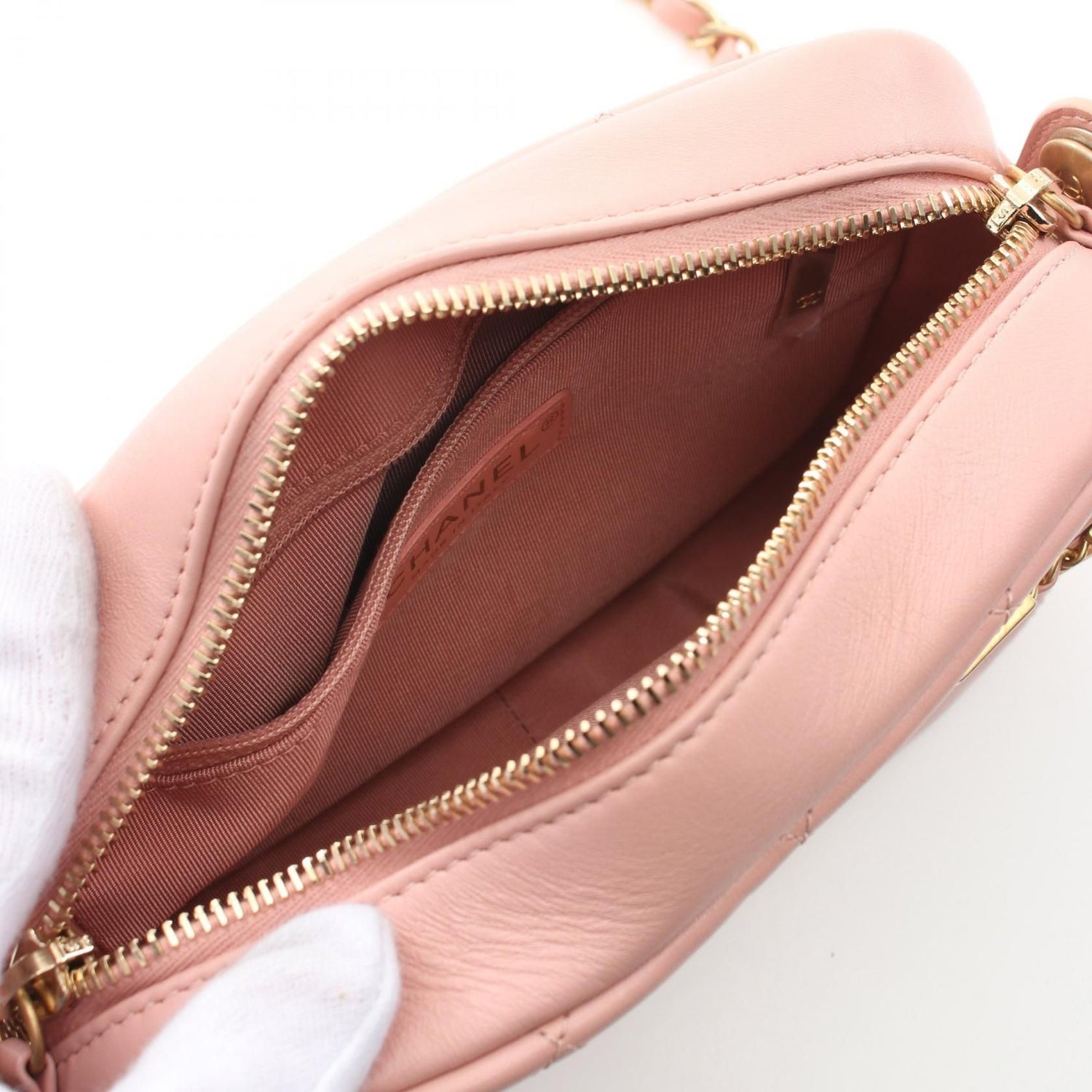 Chanel Matelasse Logo Camera Crossbody Bag As 1609 Leather Pink Ghw