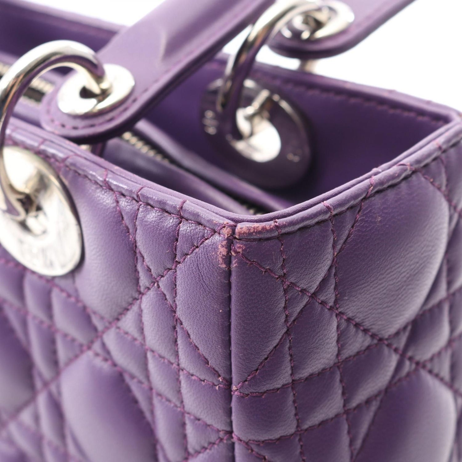 Dior Lady Dior Christian Dior Handbag Purple Leather Cal 44551