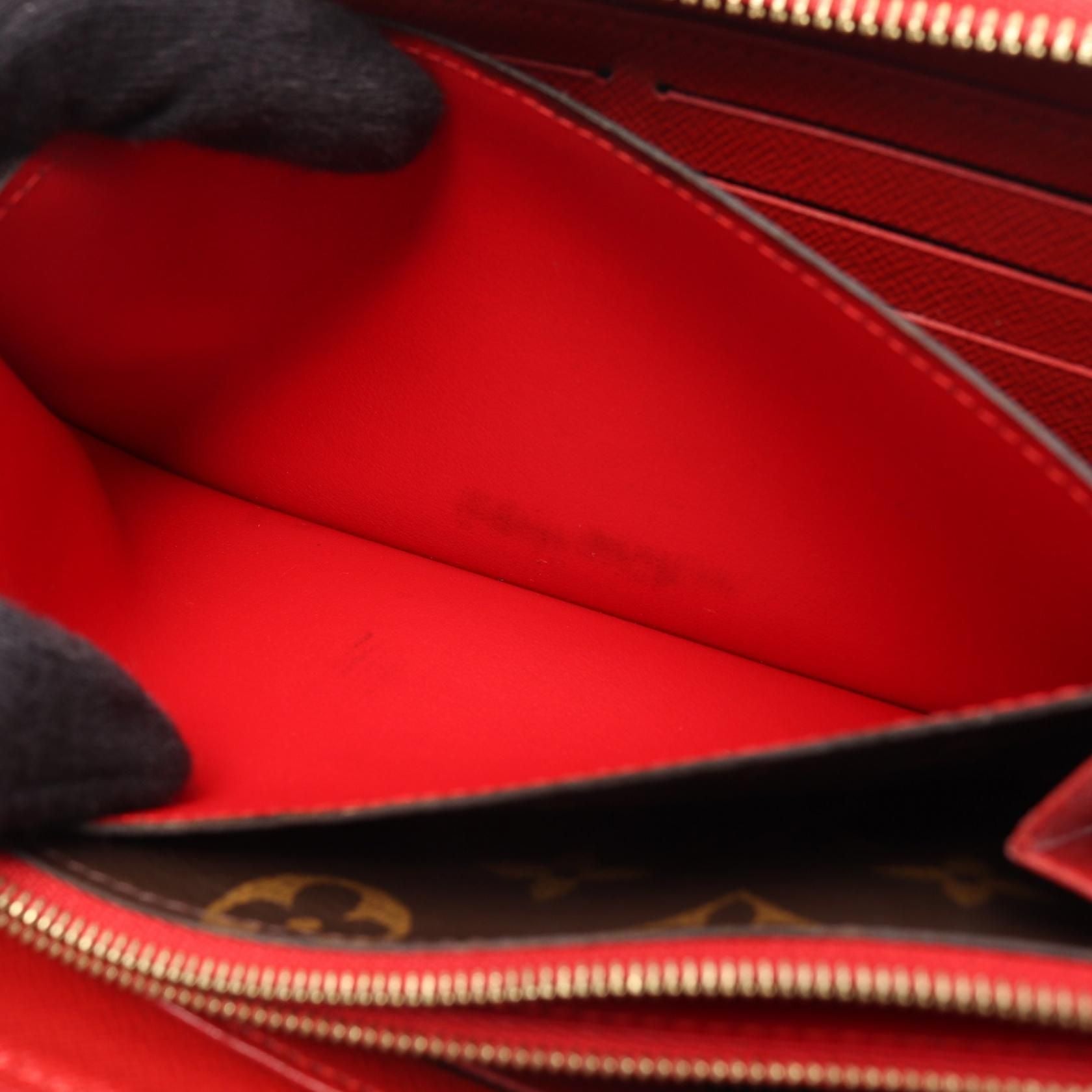 Louis Vuitton Zippy Wallet Retiro Cerise Brown Red Around Long Wallet M 61854