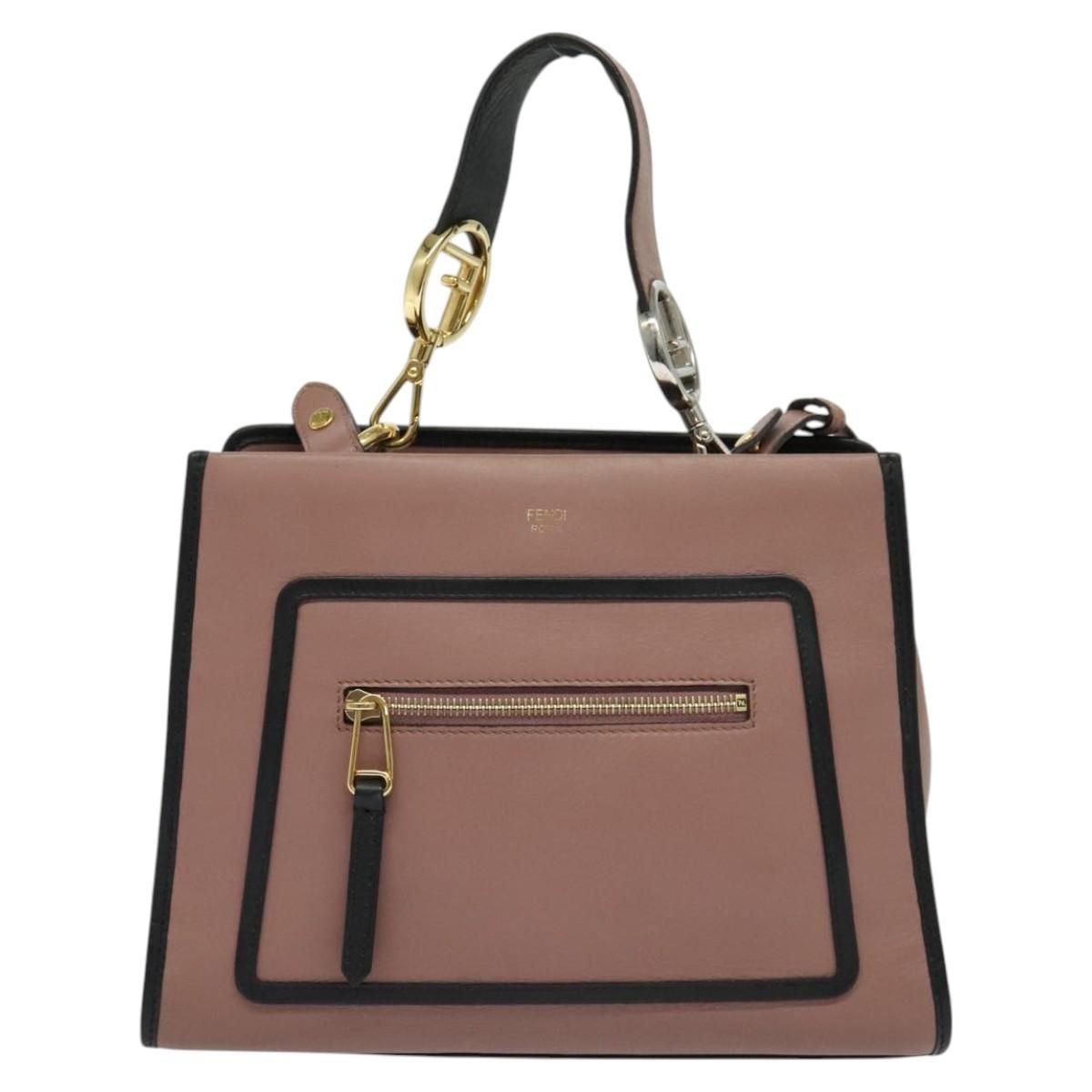 Fendi Runaway Small Hand Bag Leather 2way Pink Gold Auth