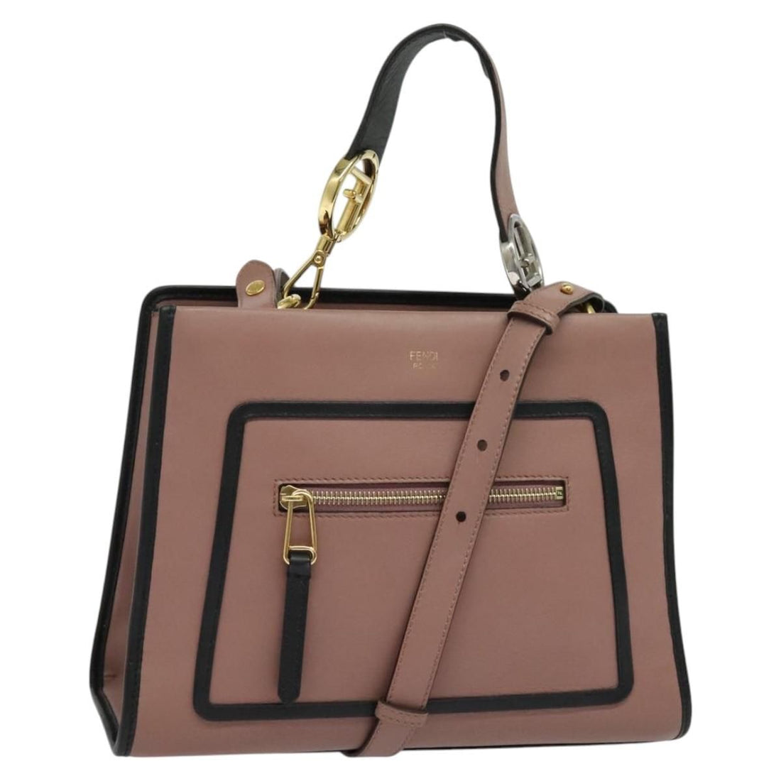 Fendi Runaway Small Hand Bag Leather 2way Pink Gold Auth