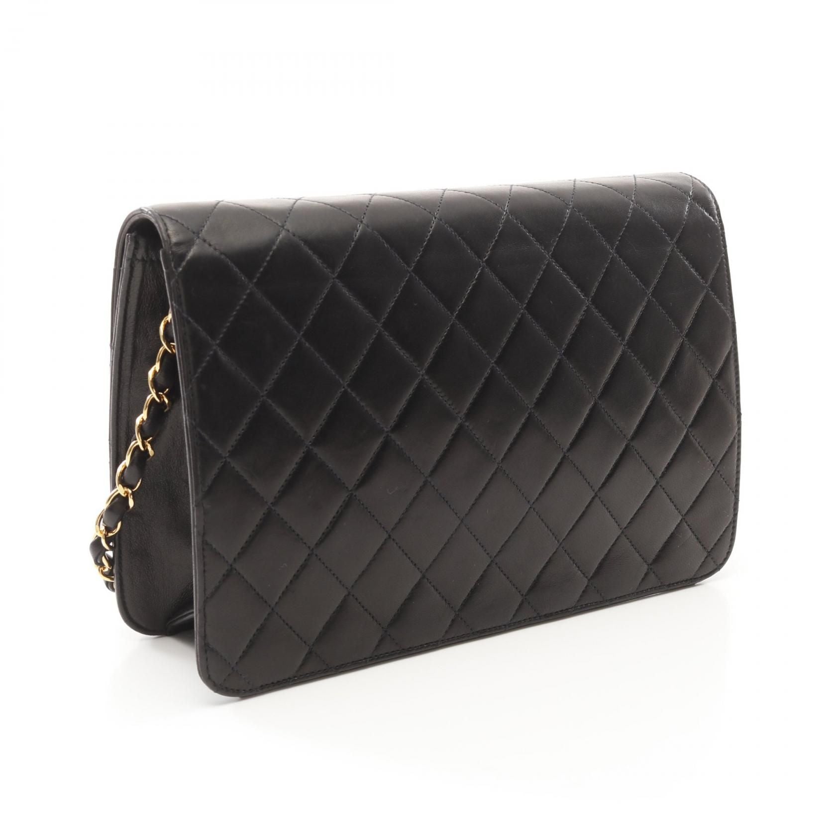 Chanel Matelasse Single Flap Chain Shoulder Bag Lambskin Black Ghw