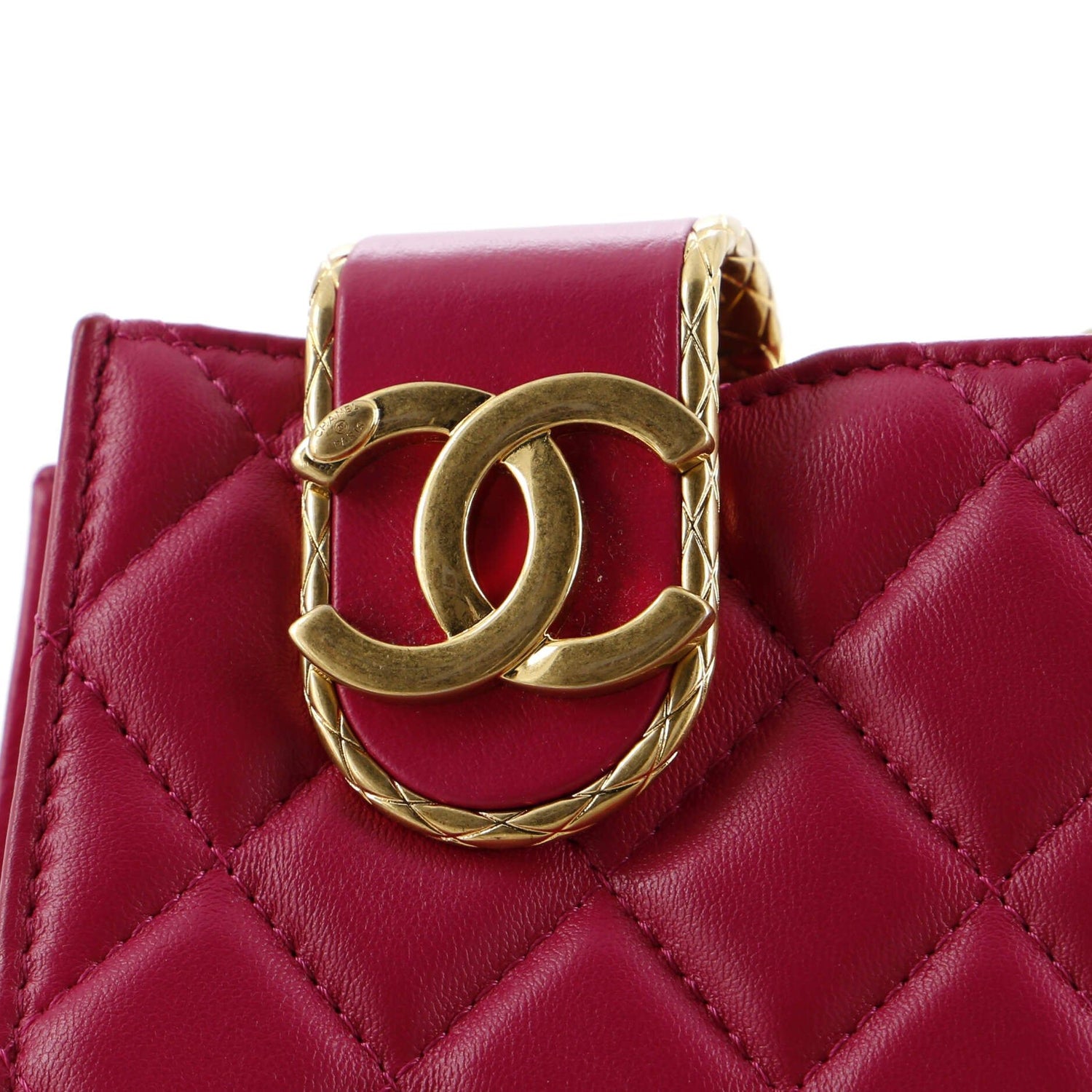 Chanel Quilt Metal Edge Cc Phone Holder With Chain Quilted Lambskin