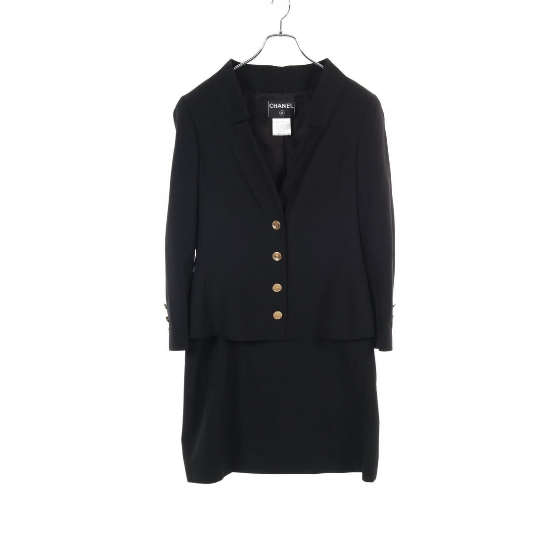 Chanel Coco Mark Button Jacket Skirt Set P 17768v 09938 Wool Black 