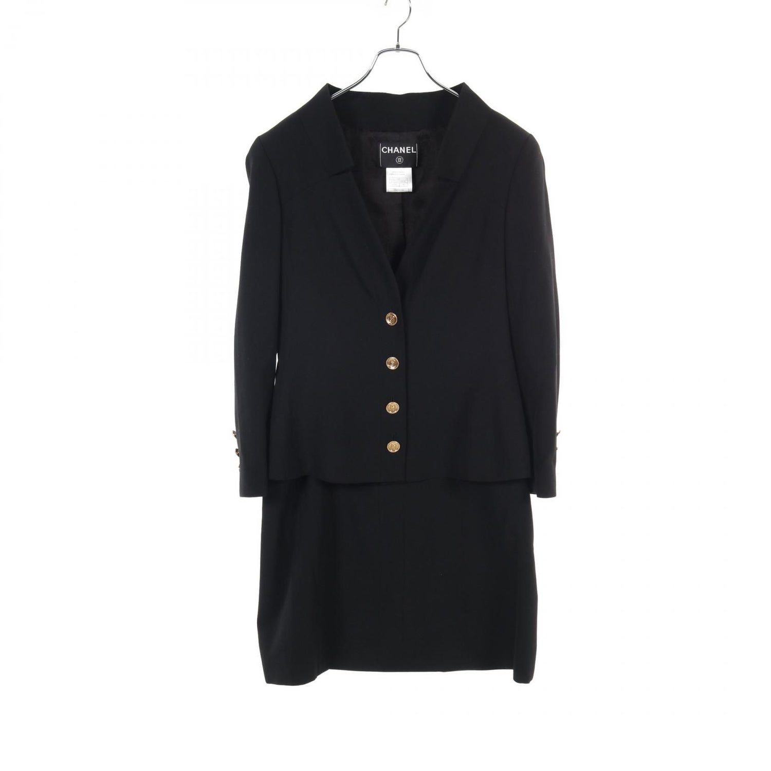 Chanel Coco Mark Button Jacket Skirt Set P 17768v 09938 Wool Black 